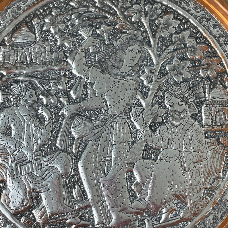 Indian copper repoussé charger decorative 1970s wall art image 2