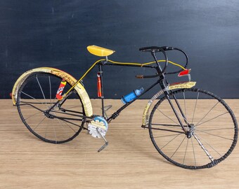 African Folk Art Bicycle Sculpture -  Recycled Upcycled Metal Wire - 12.5" Road Racing Bike