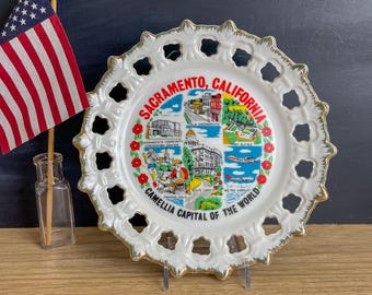 Sacramento, California Camellia Capital Small Decorative Plate - Vintage 1970s Road Trip Souvenir