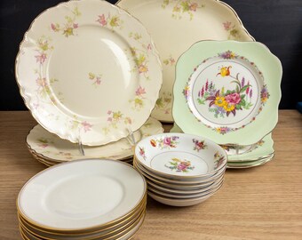 Mismatched China Dinnerware Set for 4 - 20 Pieces of Vintage Floral Patterns - Grandmillennial, Tea Party, Cottage