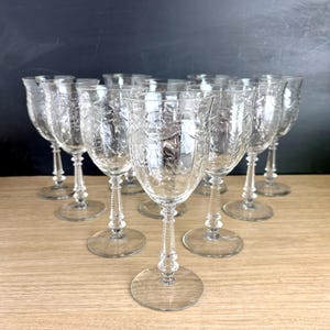 Set of 10 Libbey Rock Sharpe #2005-2 Etched Crystal Stemware Vintage 1940s