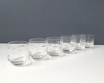 Shot glass set of 6 - cut modernist design - 1980s vintage