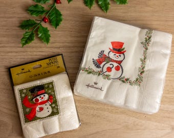 Vintage Hallmark Christmas Napkins Lot - NOS Snowman - Mid Century Holiday Paper Goods