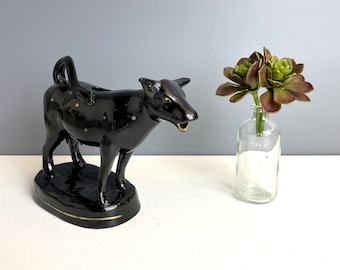 Jackfield-style pottery laughing cow creamer - late 1800s vintage