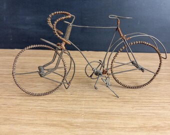 Wire Bicycle Sculpture Folk Art Decor Metal Miniature Display