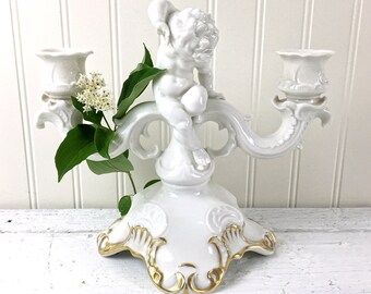 Hutschenreuther cherub double candleholder - fine vintage porcelain