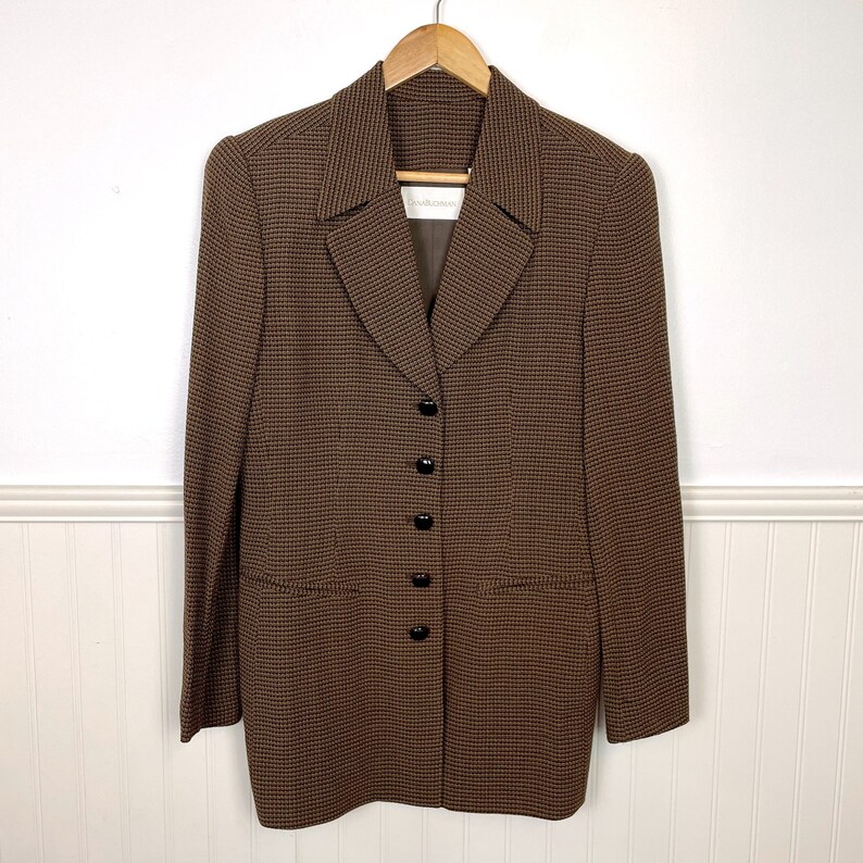 1980s Dana Buchman brown checked jacket size medium image 6