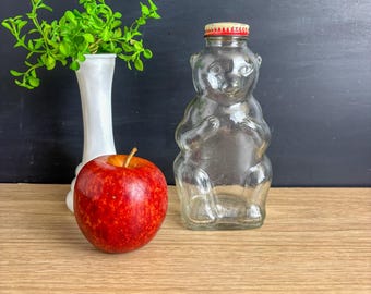Vintage 1950s Snow Crest Beverages Bear Bottle Bank - Salem MA - Figural Glass 7"