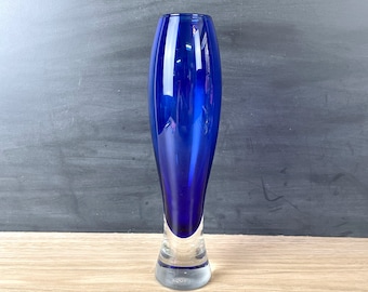 Scandinavian encased cobalt blue glass vase - 1970s vintage