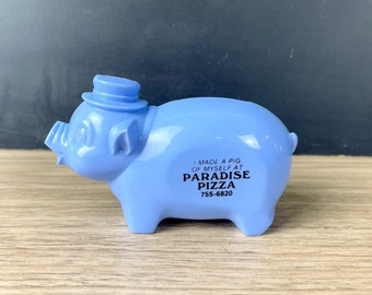 Blue hard plastic advertising piggy bank - 1970s vintage