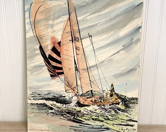 1970s Sailing silkscreen print by C. Ray Bryan - vintage nautical art