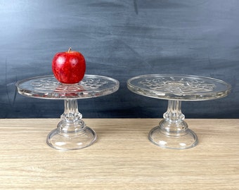 Pair of EAPG cake stands with web pattern - vintage serving pieces