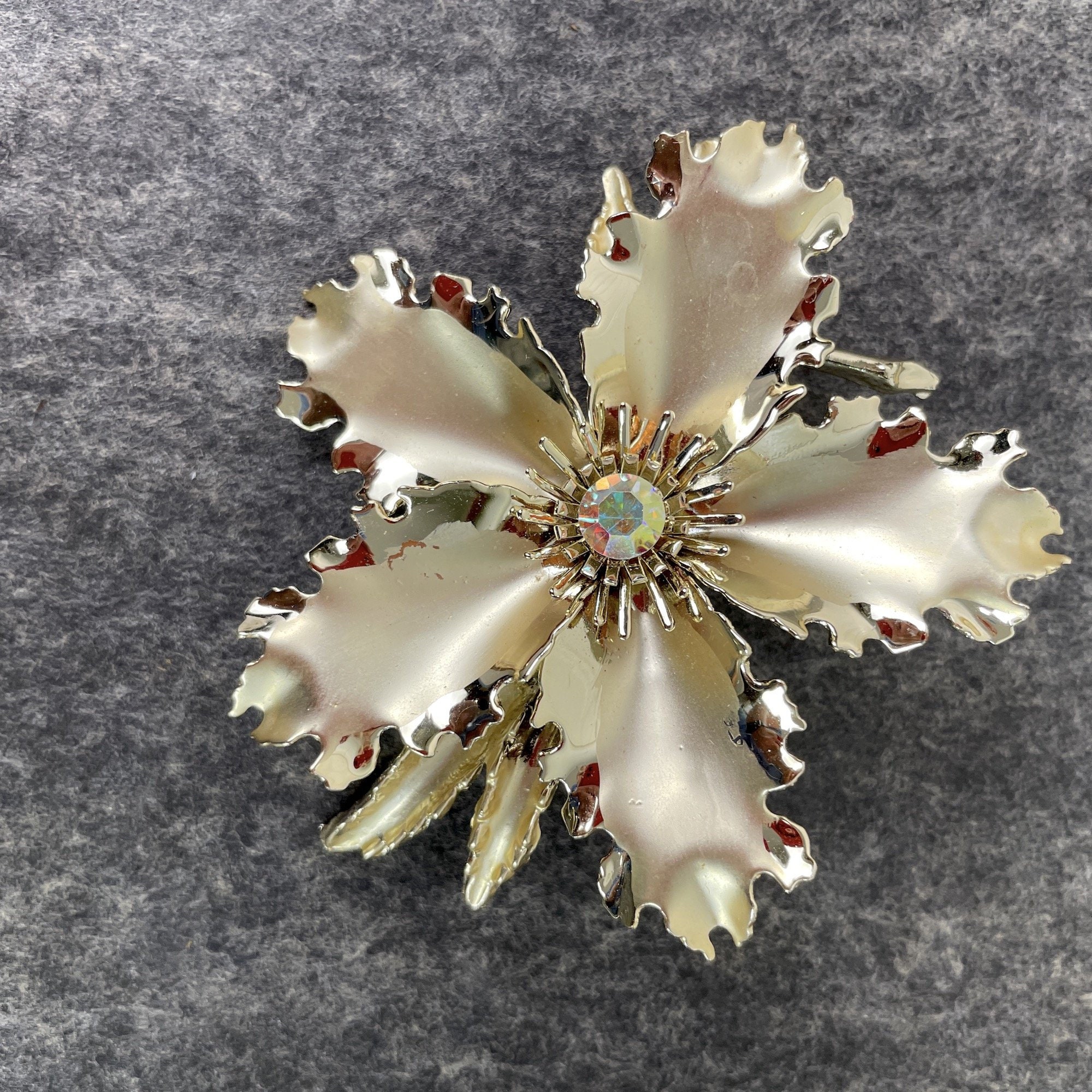 Aurora Borealis Rhinestone Brooch, Gold Plated, AB Clear