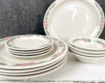 Syracuse China floral restaurant ware china for 4 - 1980s vintage