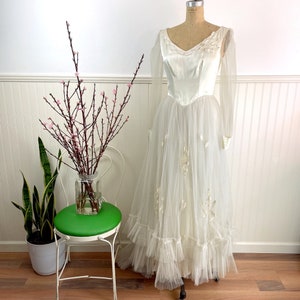 Satin and tulle wedding gown size small vintage wedding dress image 1