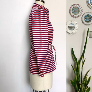 1970s red, white and blue striped tunic with belt size XS image 3