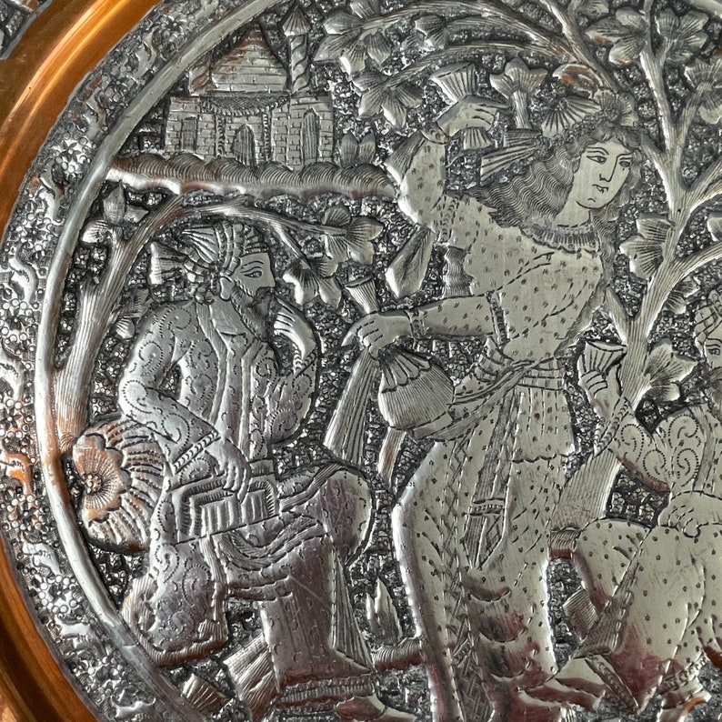 Indian copper repoussé charger decorative 1970s wall art image 3