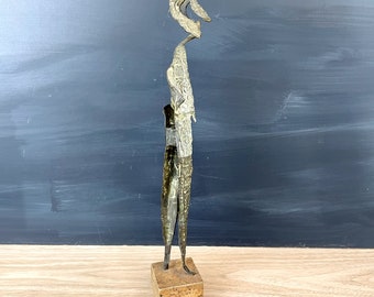 Brutalist metal warrior sculpture - mid century decor