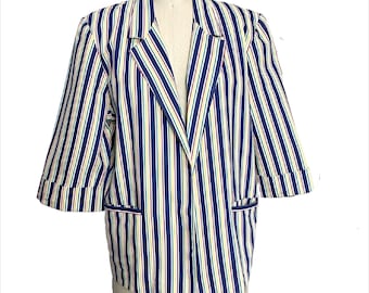 Blazer rayé des années 1980, veste non structurée vintage ouverte sur le devant - Rayures audacieuses - JBJ Sportswear - Japon - Taille L-XL