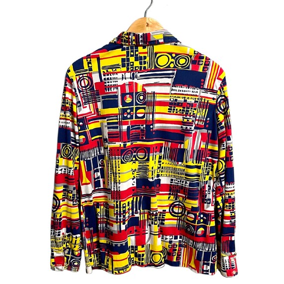 1970s geometric print polyester disco era shirt -… - image 6