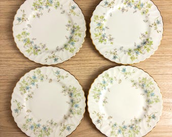 Vintage Syracuse Fine China Engagement Pattern Bread and Butter Plates - Set of 4 - Blue Flowers Gold Rim