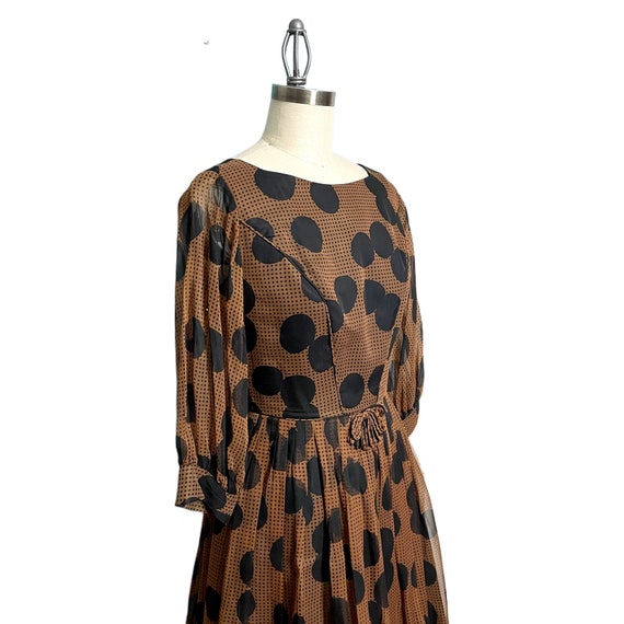 1960s vintage brown and black polka dot dress - s… - image 2
