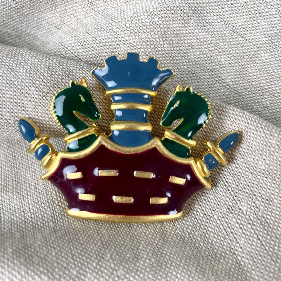 Chess rook, knight and pawn brooch M. Jent - 1980… - image 1