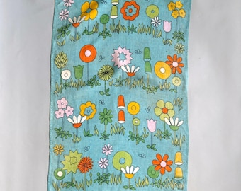 Torchon vintage Mid-Century en lin irlandais à imprimé fleurs et fleurs - Old Bleach Linen Co. Irlande du Nord