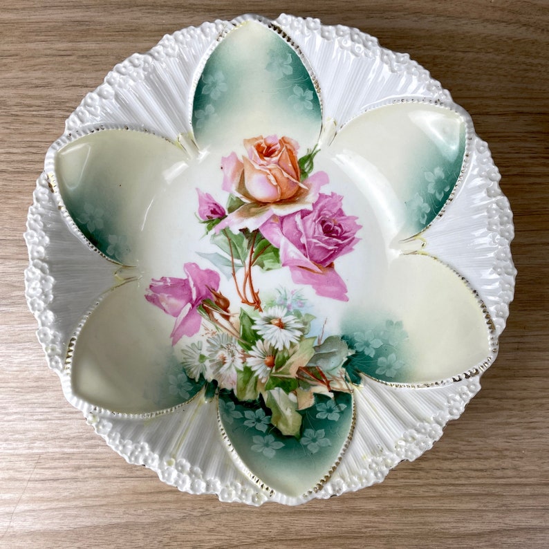 R.S. Prussia roses and daisies berry bowl set of 5 antique serving pieces image 2