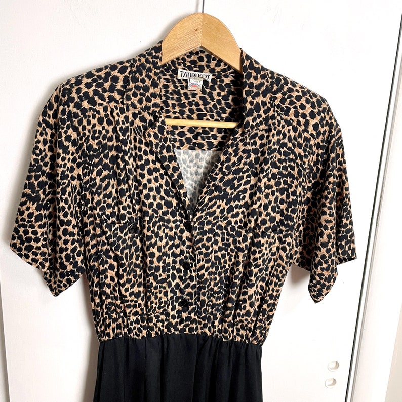 1980s vintage Taurus II animal print and black dress size 6 image 2