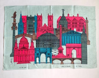 torchon souvenir en lin souvenir Londres Londres stylisé des années 1970 - Linge d'Irlande par Lamont