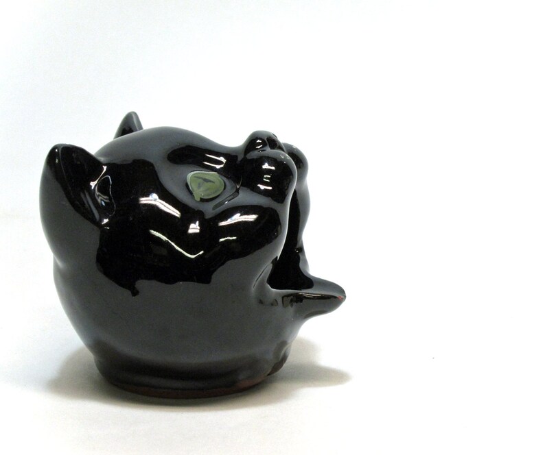 Vintage redware black cat ashtray open mouth green eyes Etsy