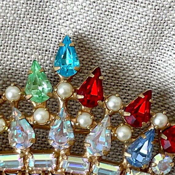 Broche Vintage Française Années 1950/60 - Cristal Et Zircon - Motif Fleur En Laiton
