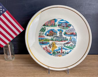 Maine state souvenir plate - vintage 1960s road trip souvenir