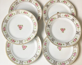 Nippon roses luncheon or salad plates - set of 6 - blue rising sun mark