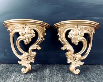 Syroco gold baroque wall shelves #3507 - a pair - 1970s vintage