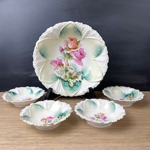 R.S. Prussia roses and daisies berry bowl set of 5 antique serving pieces image 1