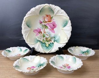 R.S. Prussia roses and daisies berry bowl set of 5 - antique serving pieces