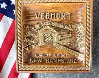 Vermont New Hampshire Covered Bridge decorative plate - vintage 1960s road trip souvenir