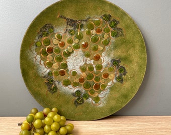 Sascha Brastoff MCM grape enamel wall plate - 14" diameter - 1960s vintage