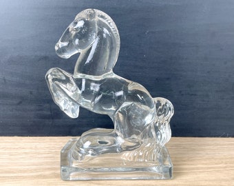 Fostoria clear glass horse bookend - vintage elegant glass