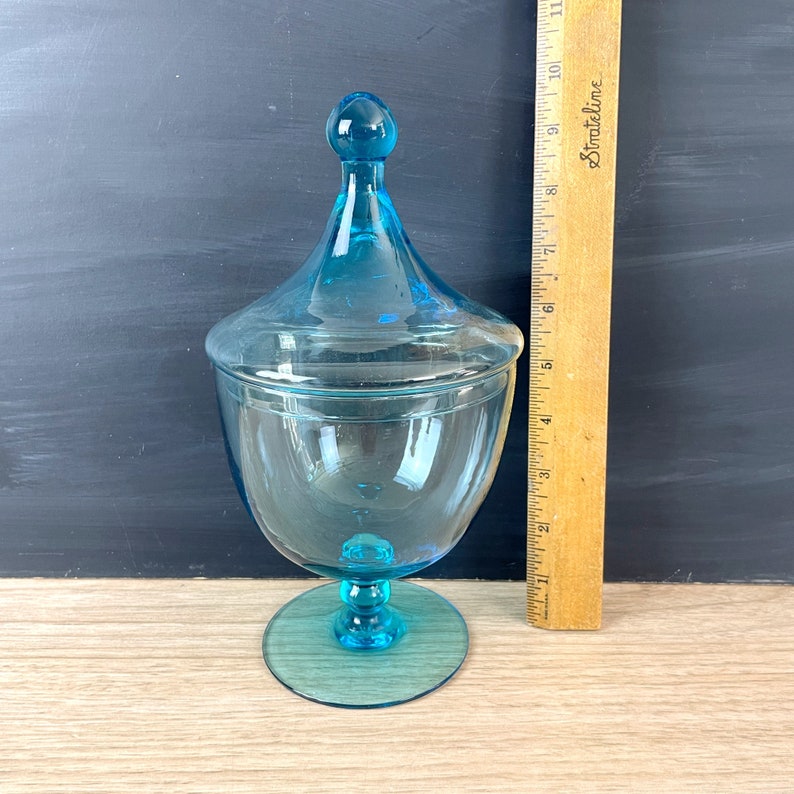 Azure blue glass covered candy dish 1960s vintage image 7