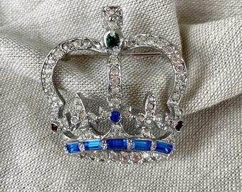 Broche en strass couronne impériale Keyes vintage des années 1960 - Bijoux fantaisie canadiens