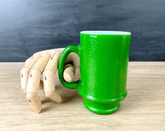 Mid-century lime green orange peel milk glass coffee mug