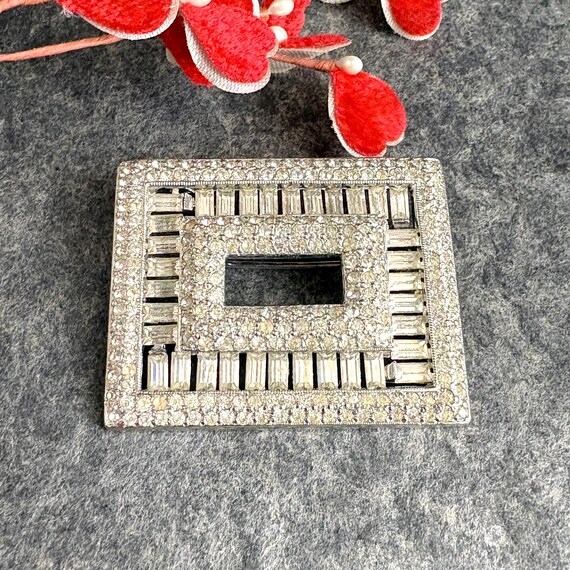 Art Deco style silvertone rectangular rhinestone … - image 1