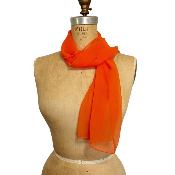 Vintage Sheer Orange Chiffon Polyester Scarf - 1970s Vintage - Made in Japan