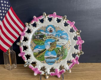 New Hampshire state souvenir plate - vintage 1950s New England road trip souvenir