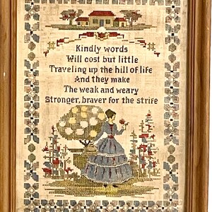 Kindly Words sampler print vintage framed art image 2