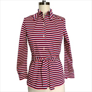 1970s red, white and blue striped tunic with belt size XS image 1