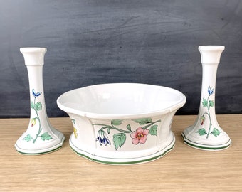 Centerpiece bowl and candlesticks made in Italy - Plummer-McCutcheon - vintage pottery